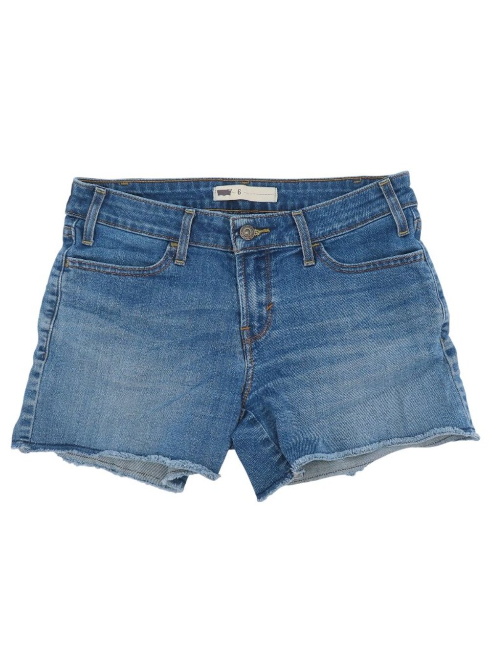 Levis Women 6 Blue Denim Jean Shorts Raw Hem Pockets Cotton Blend 3.75 in Inseam